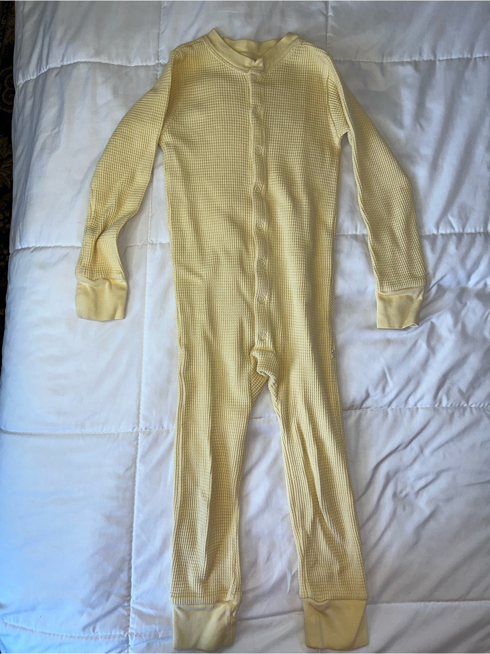Kids Waffle-Knit Snap Front Bodysuit in Pale Yellow